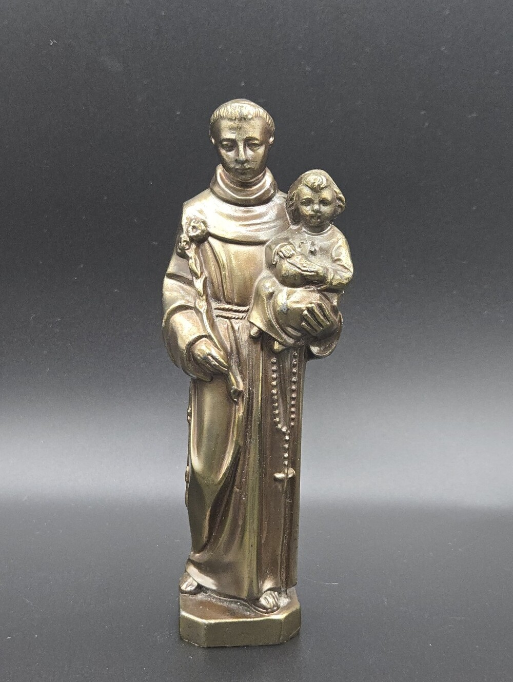 Vintage Saint Anthony of Padua Figurine with Child Hollow Brass Cast - Germany
